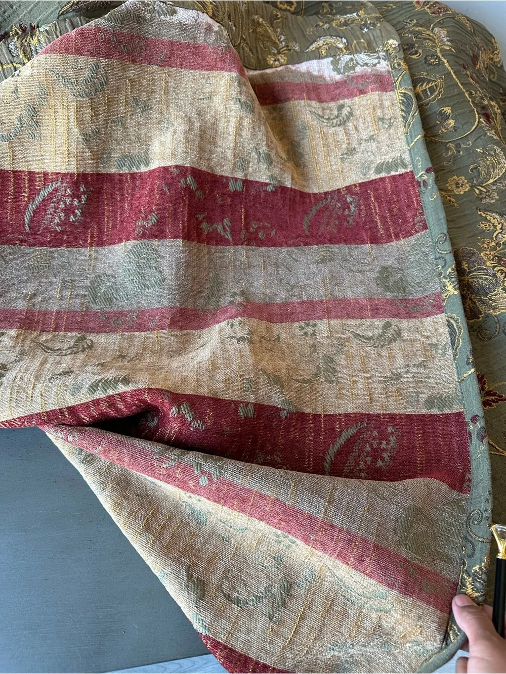 Luxury Floral Jacquard Curtain Olive Sage Green Gold Old World Traditional 97x51